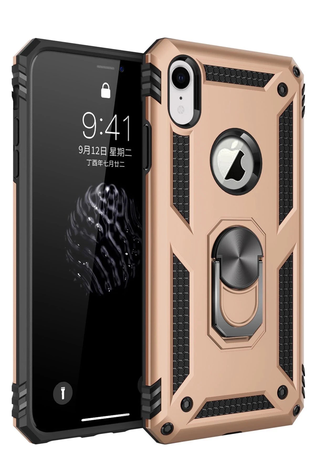 Newface iPhone XR Kılıf Sofya Yüzüklü Silikon Kapak - Gold