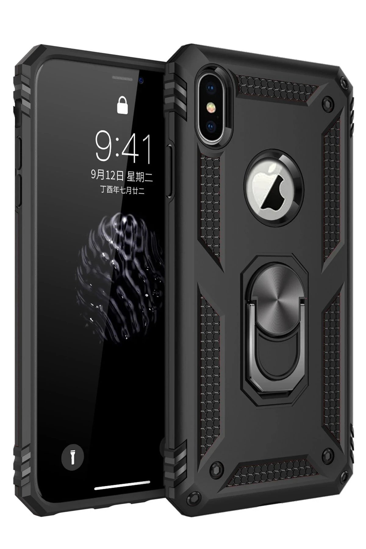 Newface iPhone XS Max Kılıf Sofya Yüzüklü Silikon Kapak - Siyah