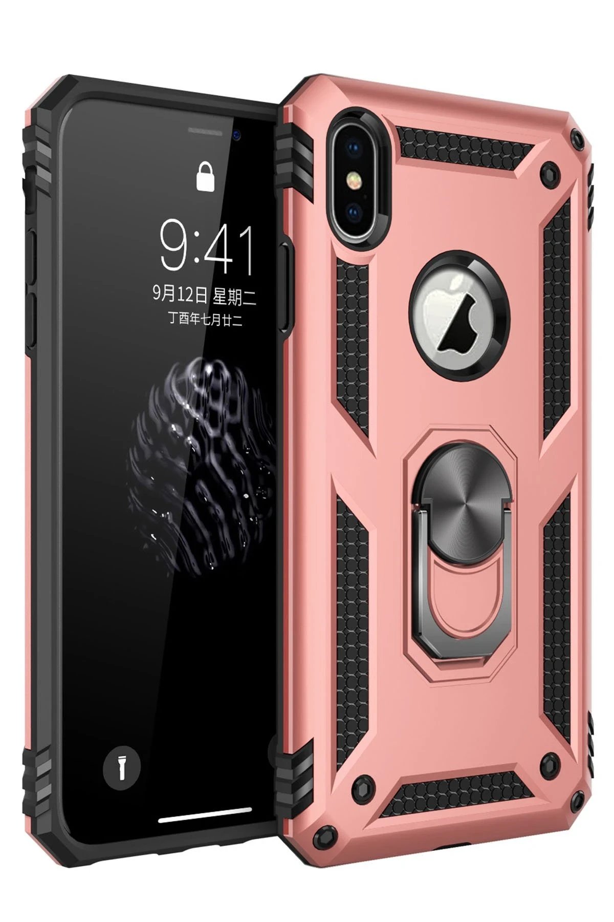 Newface iPhone XS Max Kılıf Sofya Yüzüklü Silikon Kapak - Rose