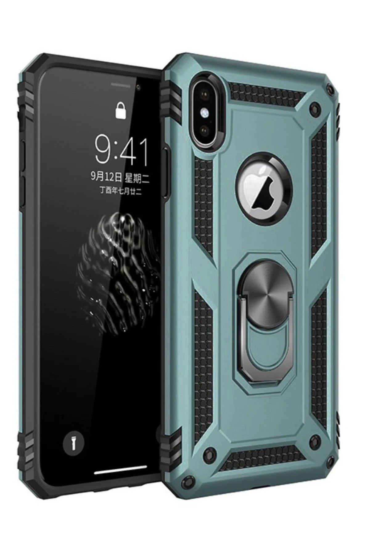 Newface iPhone XS Max Kılıf Sofya Yüzüklü Silikon Kapak - Yeşil