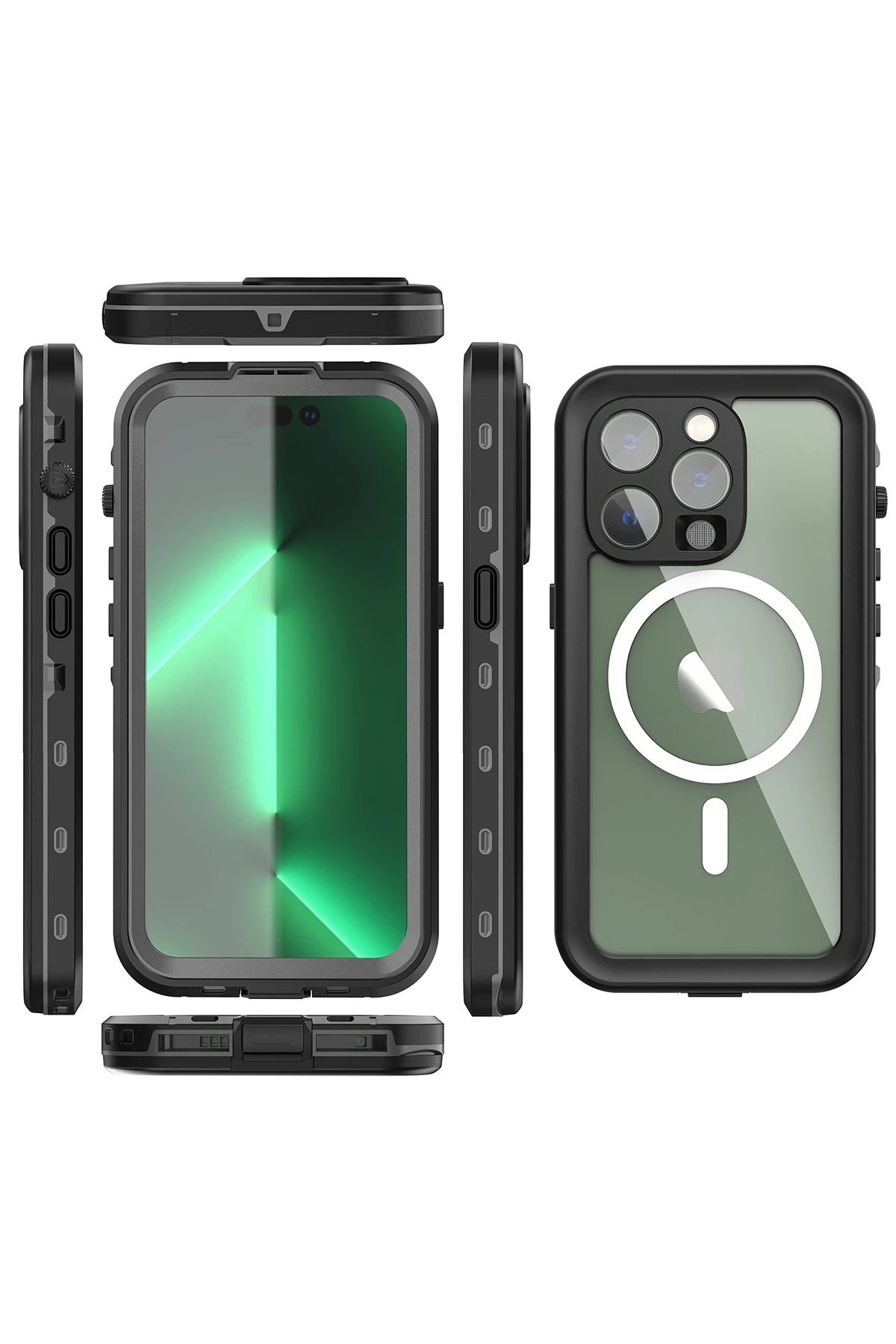 Newface iPhone 14 Pro Kılıf Red Pepper Magneticsafe Su Geçirmez Kılıf - Siyah-Gri