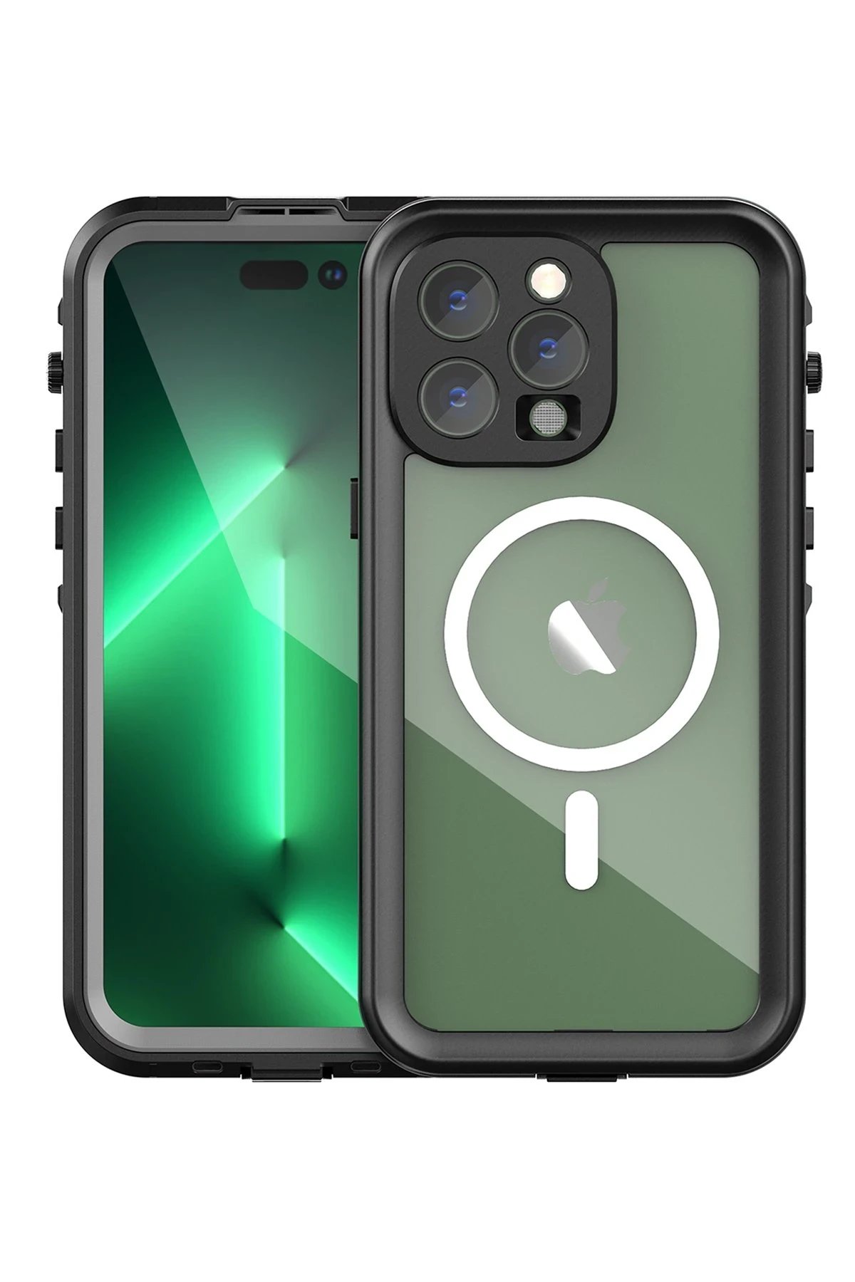 Newface iPhone 14 Pro Max Kılıf Red Pepper Magneticsafe Su Geçirmez Kılıf - Siyah-Gri