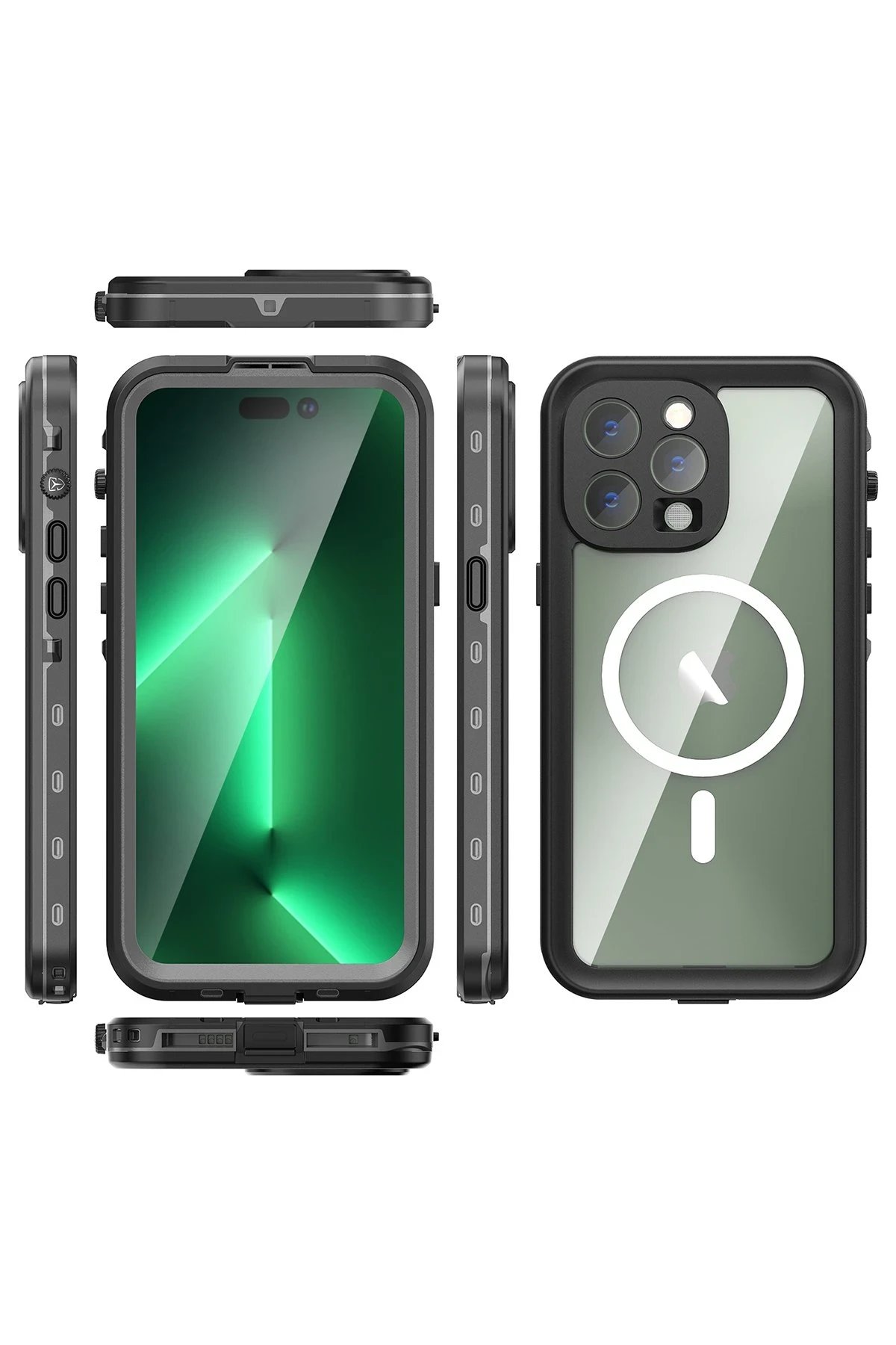 Newface iPhone 14 Pro Max Kılıf Red Pepper Magneticsafe Su Geçirmez Kılıf - Siyah-Gri