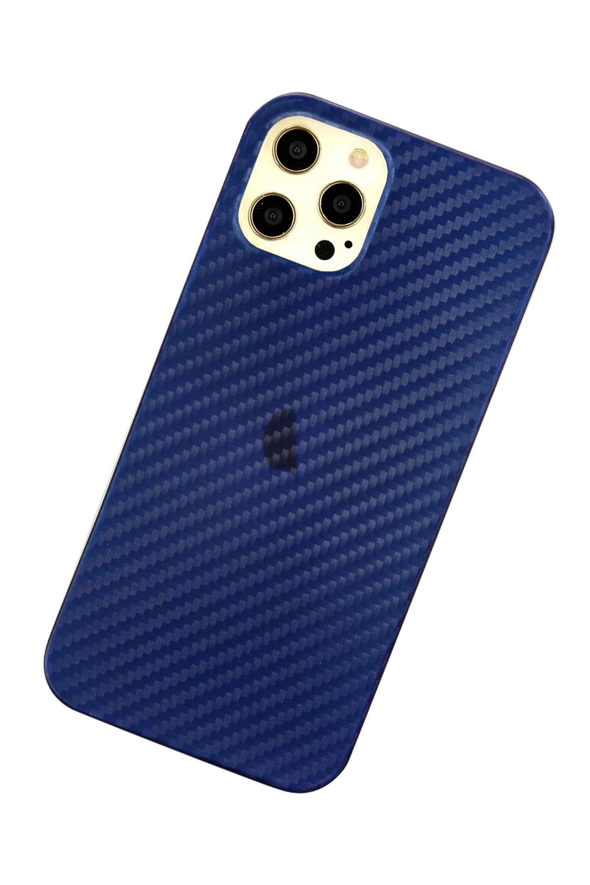 Newface iPhone 12 Pro Max Kılıf Karbon PP Silikon - Mavi