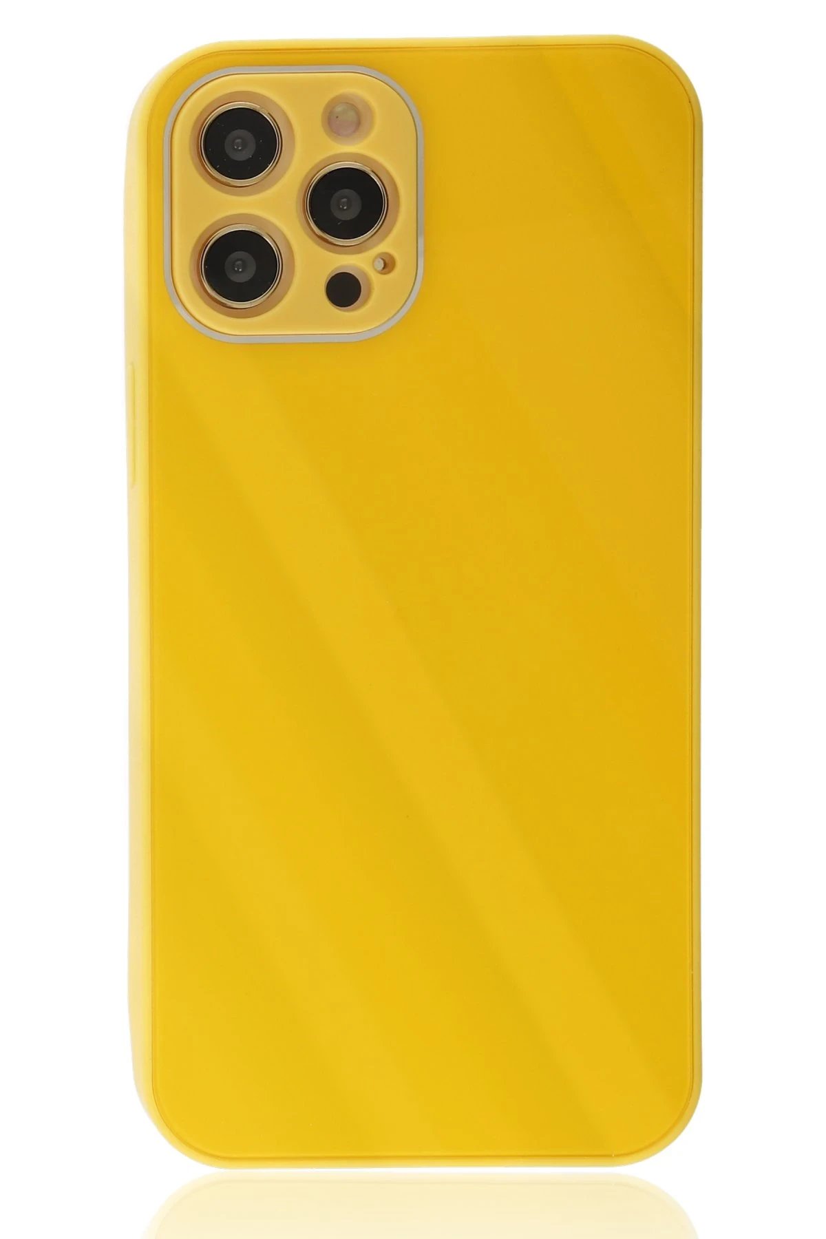 Newface iPhone 12 Pro Kılıf Glass Kapak - Sarı