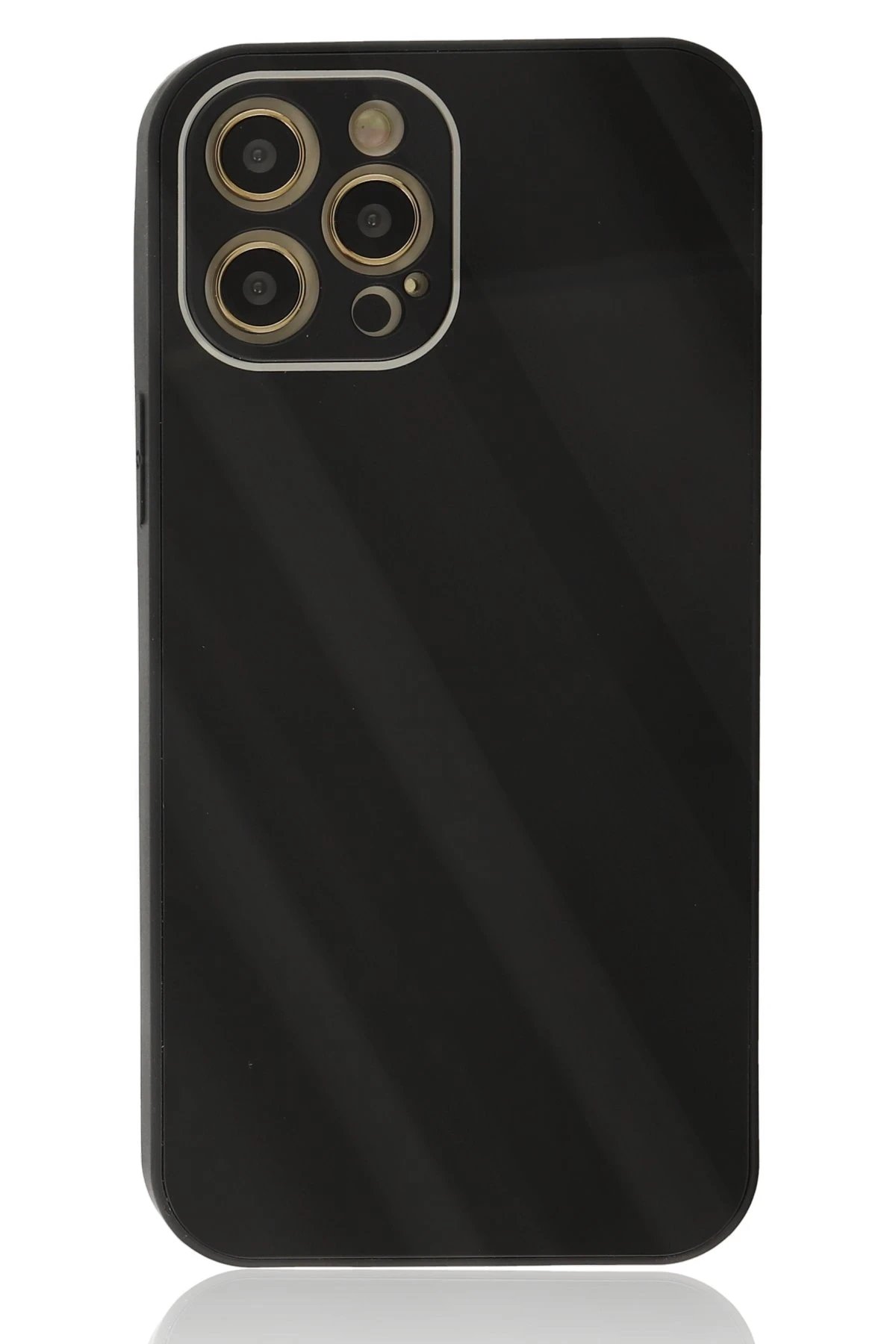 Newface iPhone 12 Pro Max Kılıf Glass Kapak - Siyah