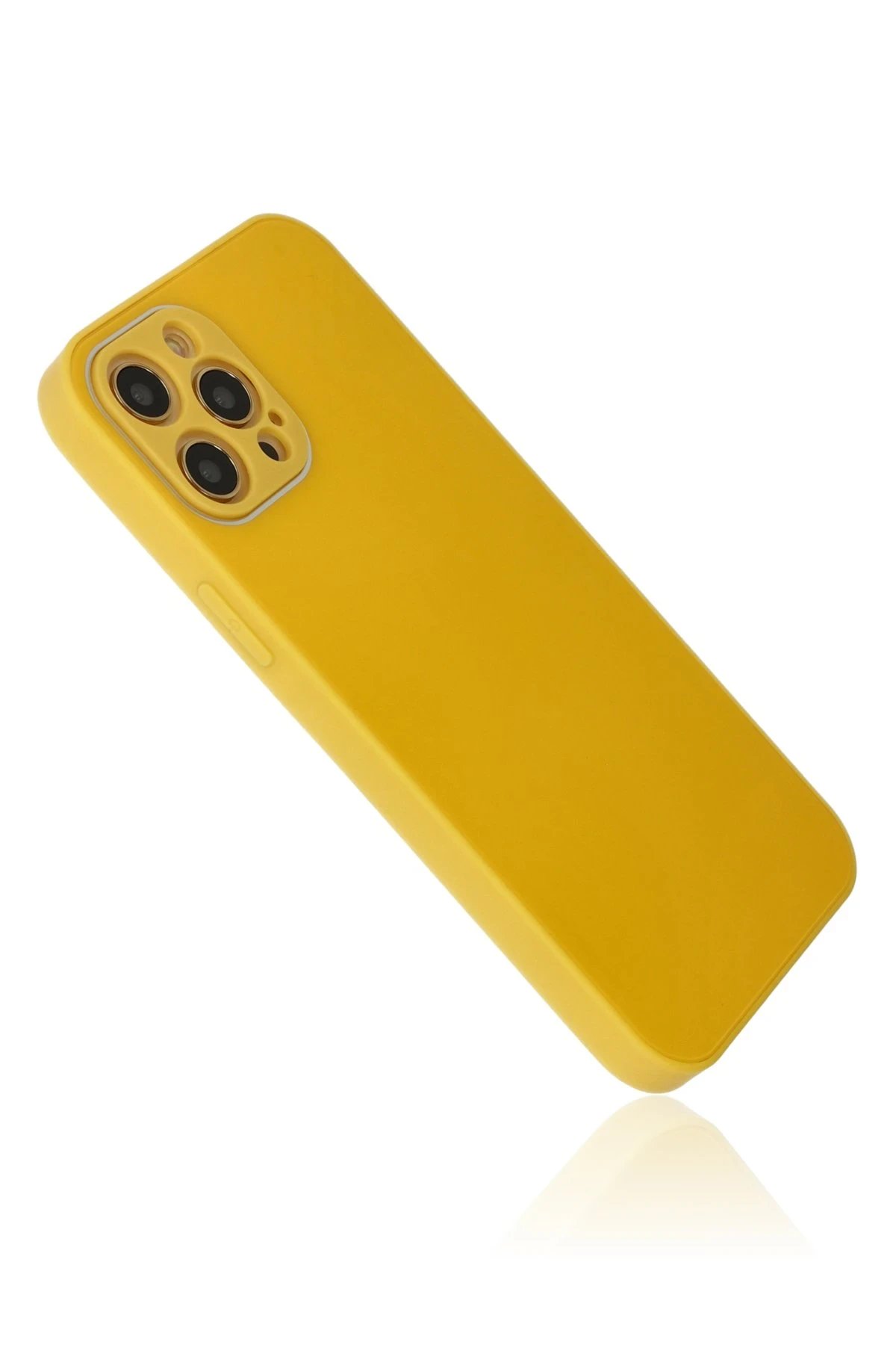 Newface iPhone 12 Pro Max Kılıf Glass Kapak - Sarı