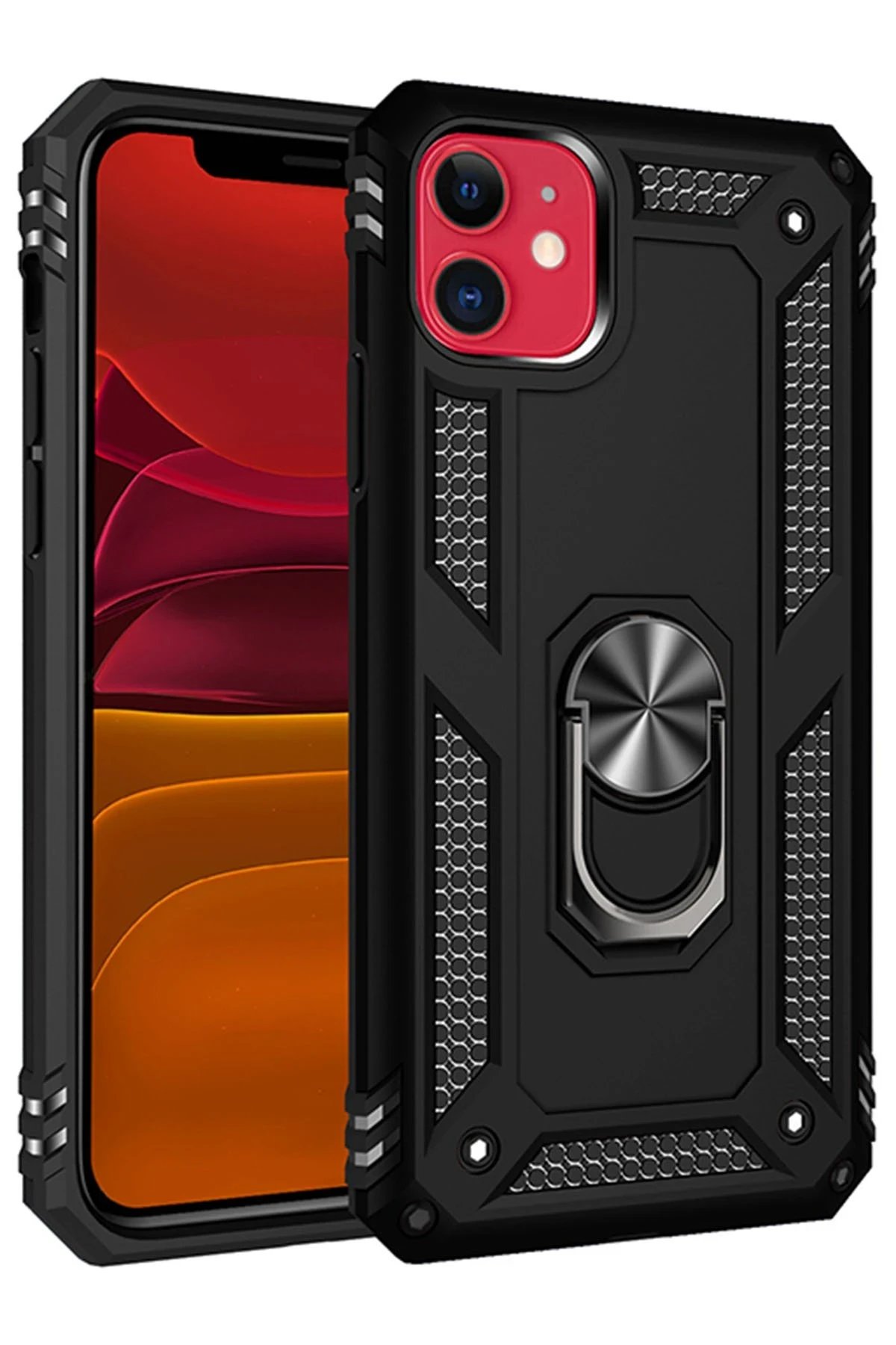 Newface iPhone 11 Kılıf Sofya Yüzüklü Silikon Kapak - Siyah