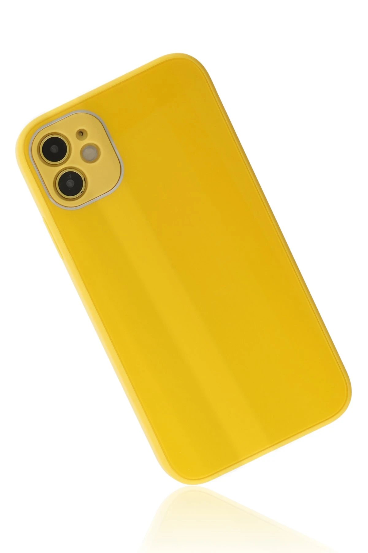 Newface iPhone 12 Kılıf Glass Kapak - Sarı