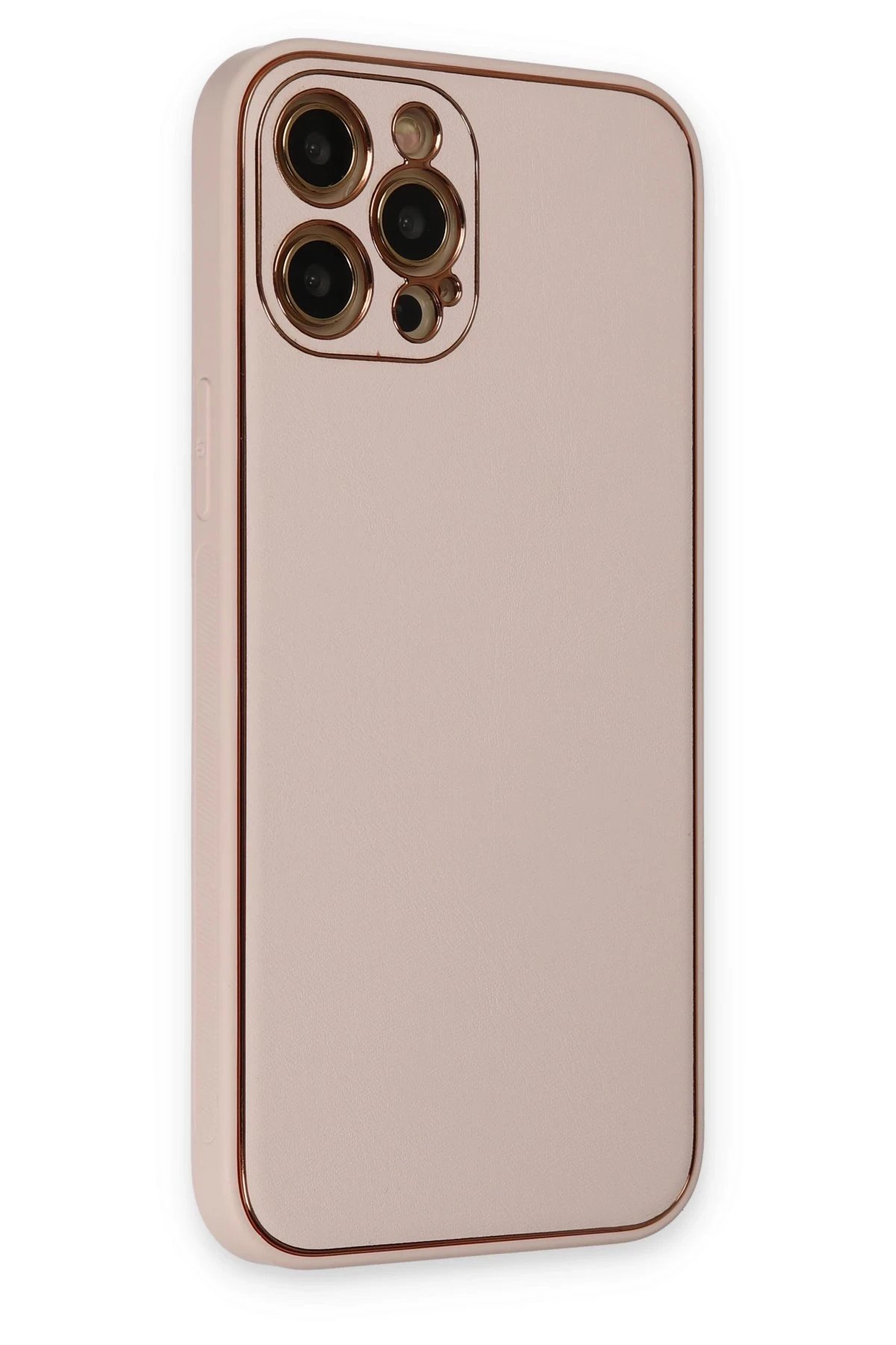 Newface iPhone 12 Pro Max Kılıf Coco Deri Silikon Kapak - Pudra