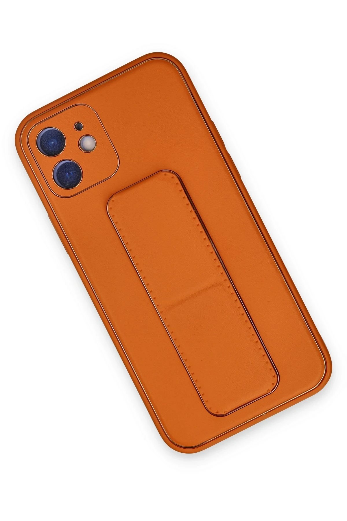 Newface iPhone 12 Kılıf Coco Deri Standlı Kapak - Turuncu