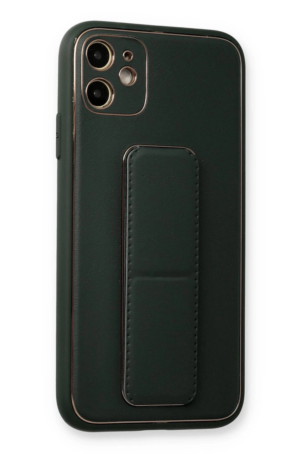 Newface iPhone 12 Kılıf Coco Deri Standlı Kapak - Füme