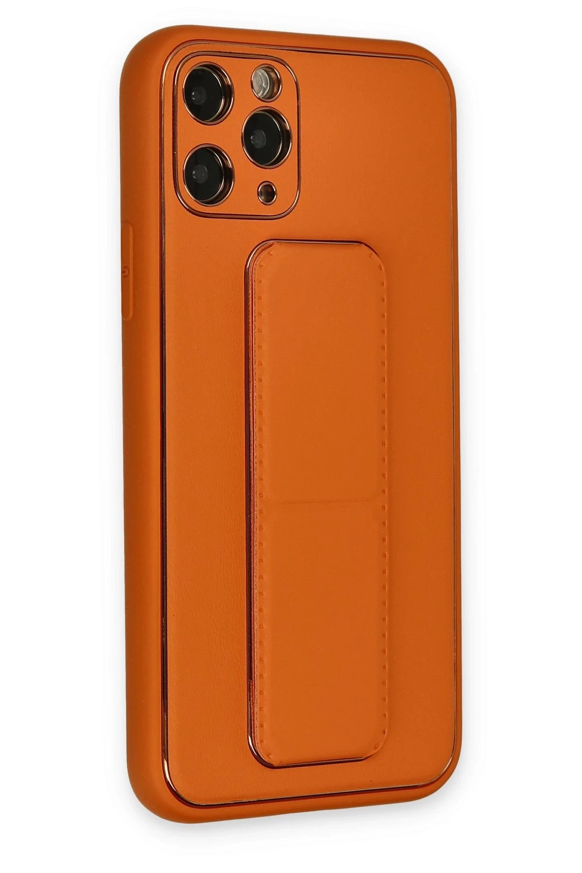 Newface iPhone 11 Pro Kılıf Coco Deri Standlı Kapak - Turuncu