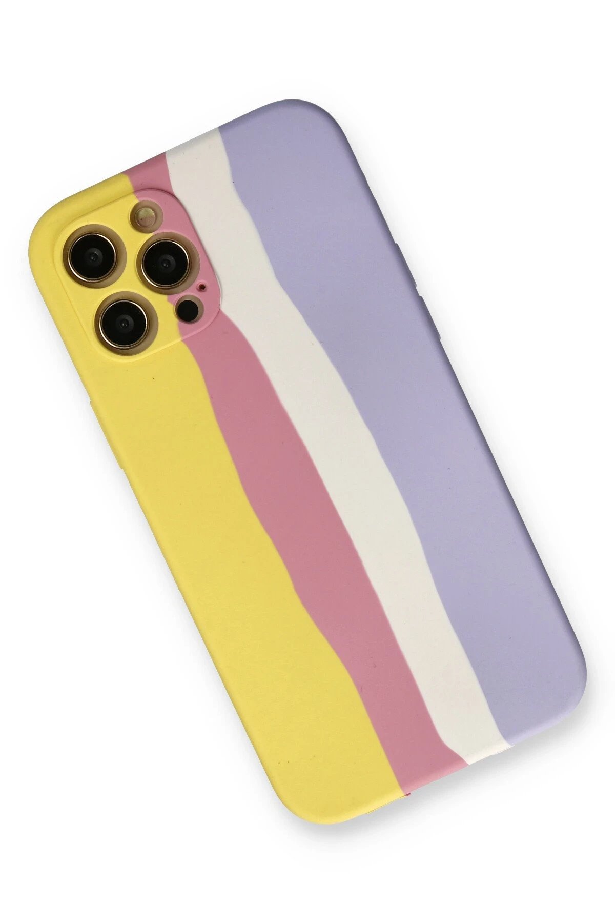 Newface iPhone 12 Pro Max Kılıf Ebruli Lansman Silikon - Sarı-Mavi