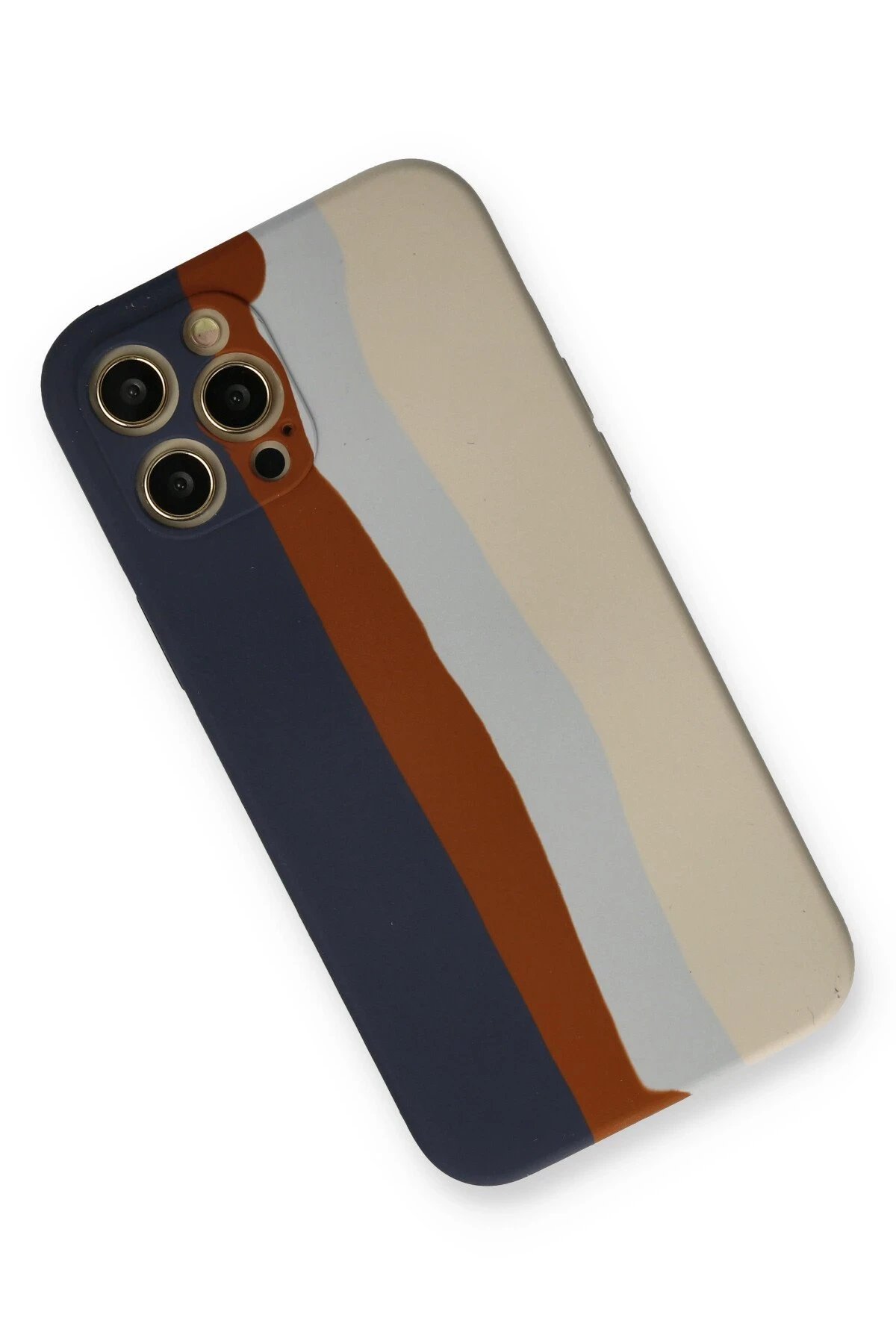 Newface iPhone 12 Pro Max Kılıf Ebruli Lansman Silikon - Lacivert-Krem