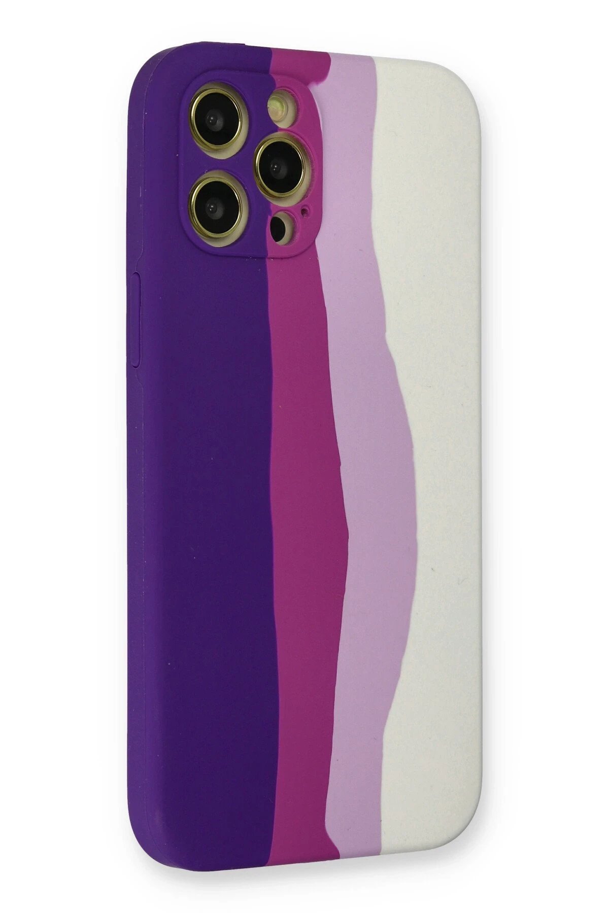 Newface iPhone 12 Pro Max Kılıf Ebruli Lansman Silikon - Mor-Beyaz