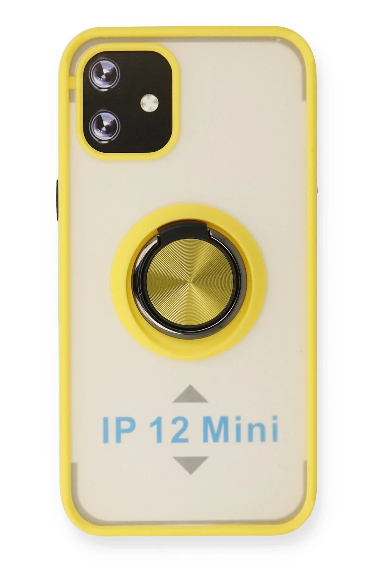 Newface iPhone 12 Mini Kılıf Montreal Yüzüklü Silikon Kapak - Sarı