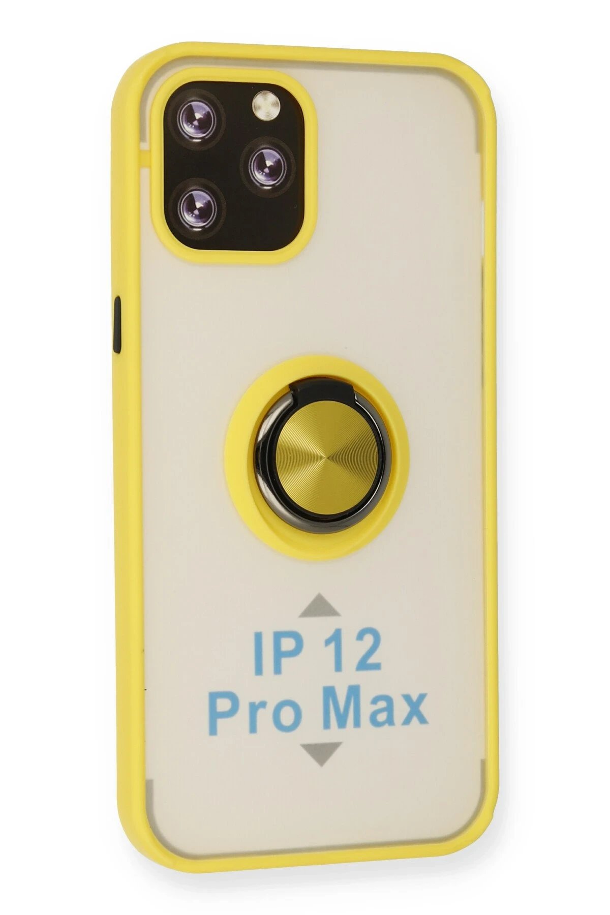 Newface iPhone 12 Pro Max Kılıf Montreal Yüzüklü Silikon Kapak - Sarı