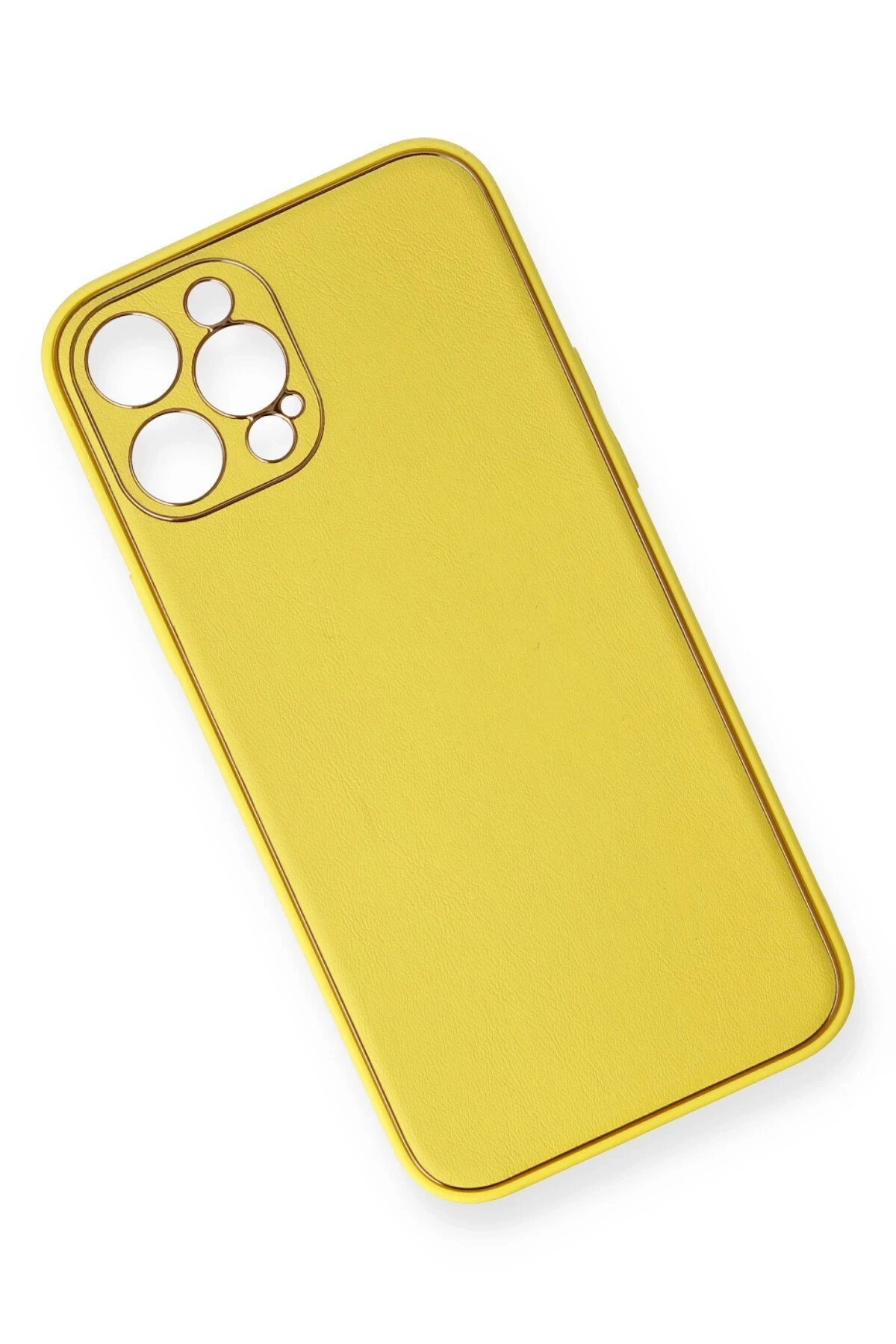 Newface iPhone 12 Pro Kılıf Coco Deri Silikon Kapak - Sarı