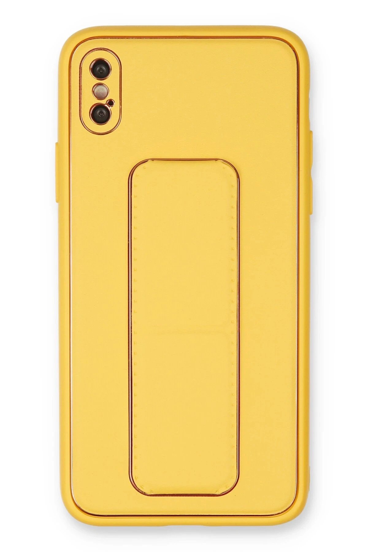 Newface iPhone X Kılıf Coco Deri Standlı Kapak - Sarı