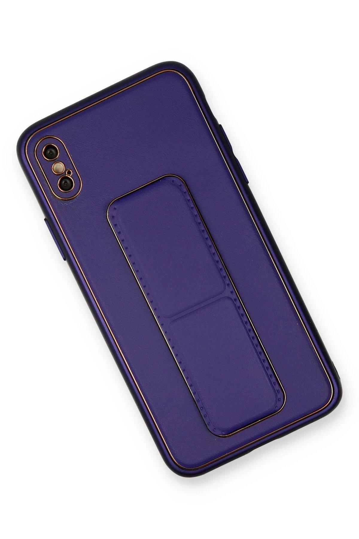 Newface iPhone X Kılıf Coco Deri Standlı Kapak - Mor