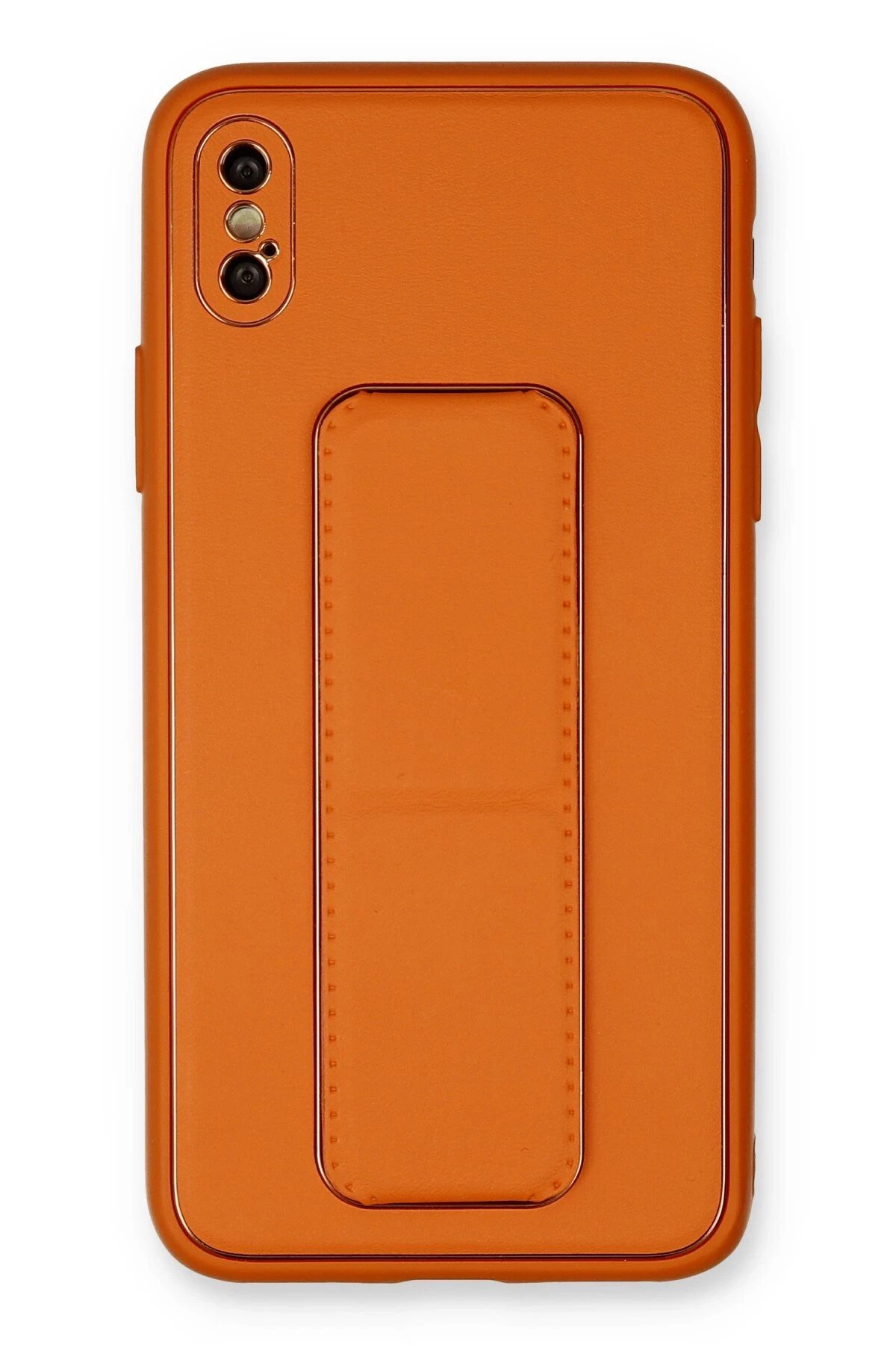 Newface iPhone X Kılıf Coco Deri Standlı Kapak - Turuncu