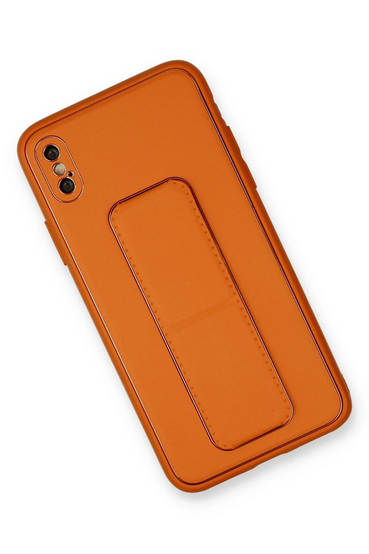 Newface iPhone X Kılıf Coco Deri Standlı Kapak - Turuncu