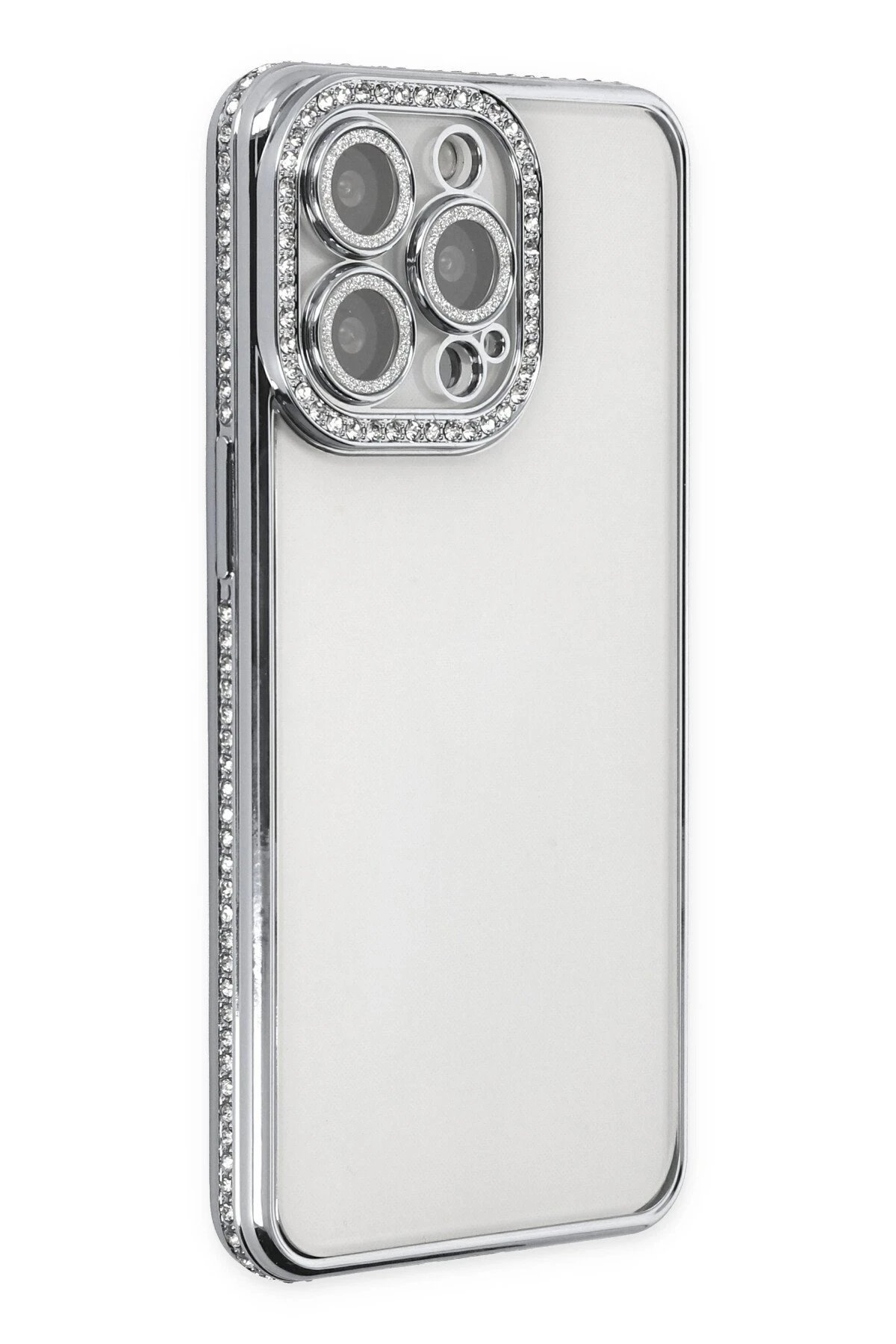 Newface iPhone 13 Pro Kılıf Joke Taşlı Silikon - Gümüş