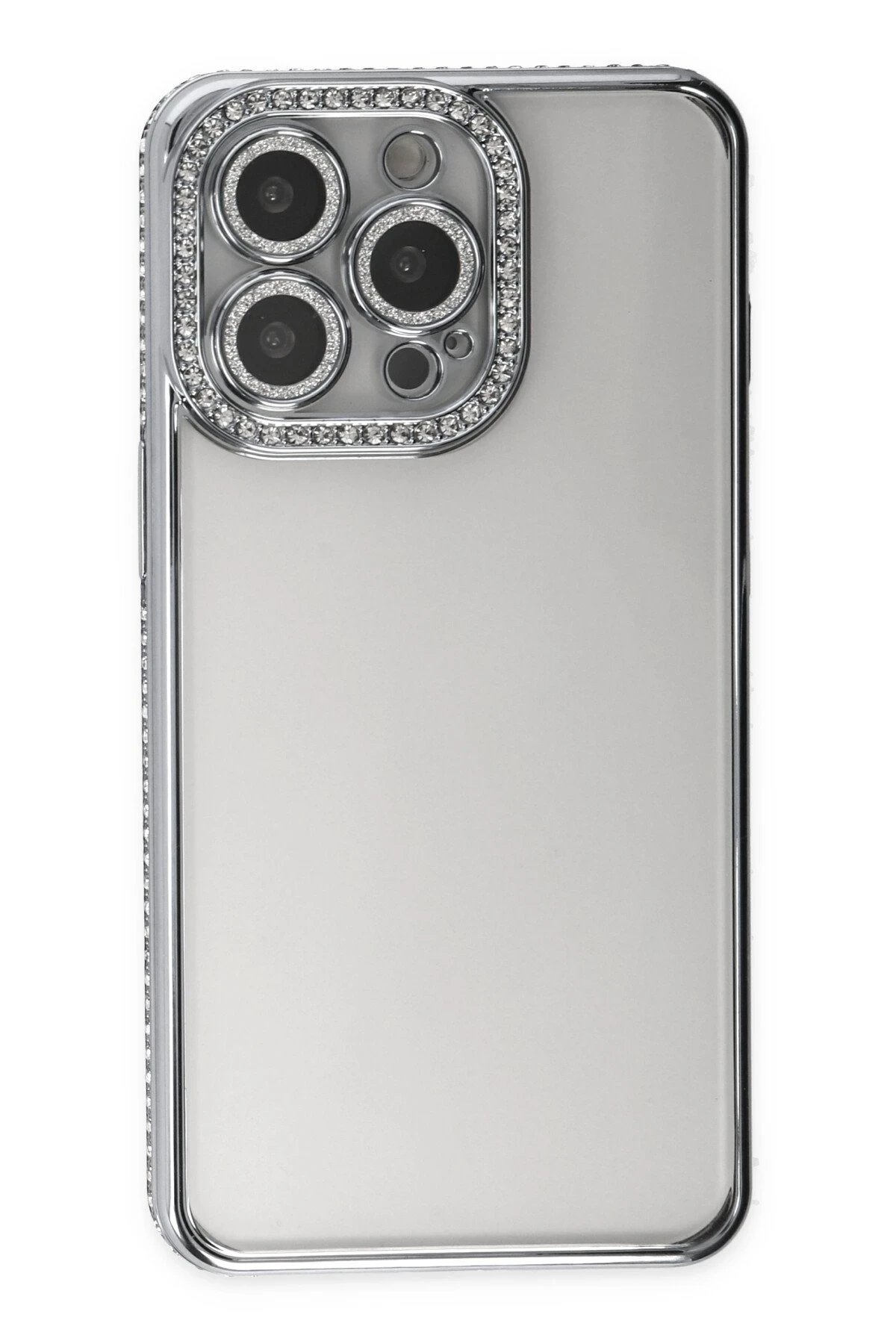 Newface iPhone 13 Pro Kılıf Joke Taşlı Silikon - Gümüş