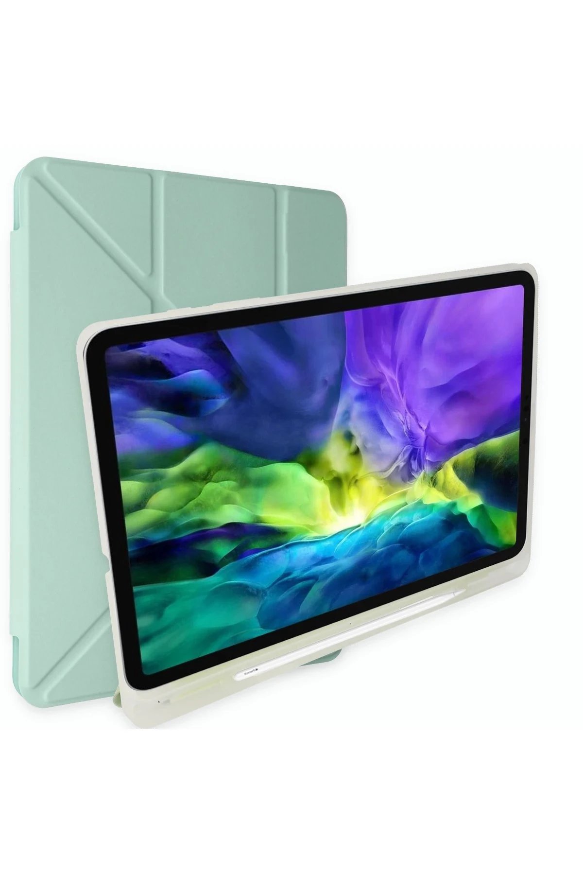 Newface iPad 10.2 (8.nesil) Kılıf Kalemlikli Mars Tablet Kılıfı - Açık Yeşil