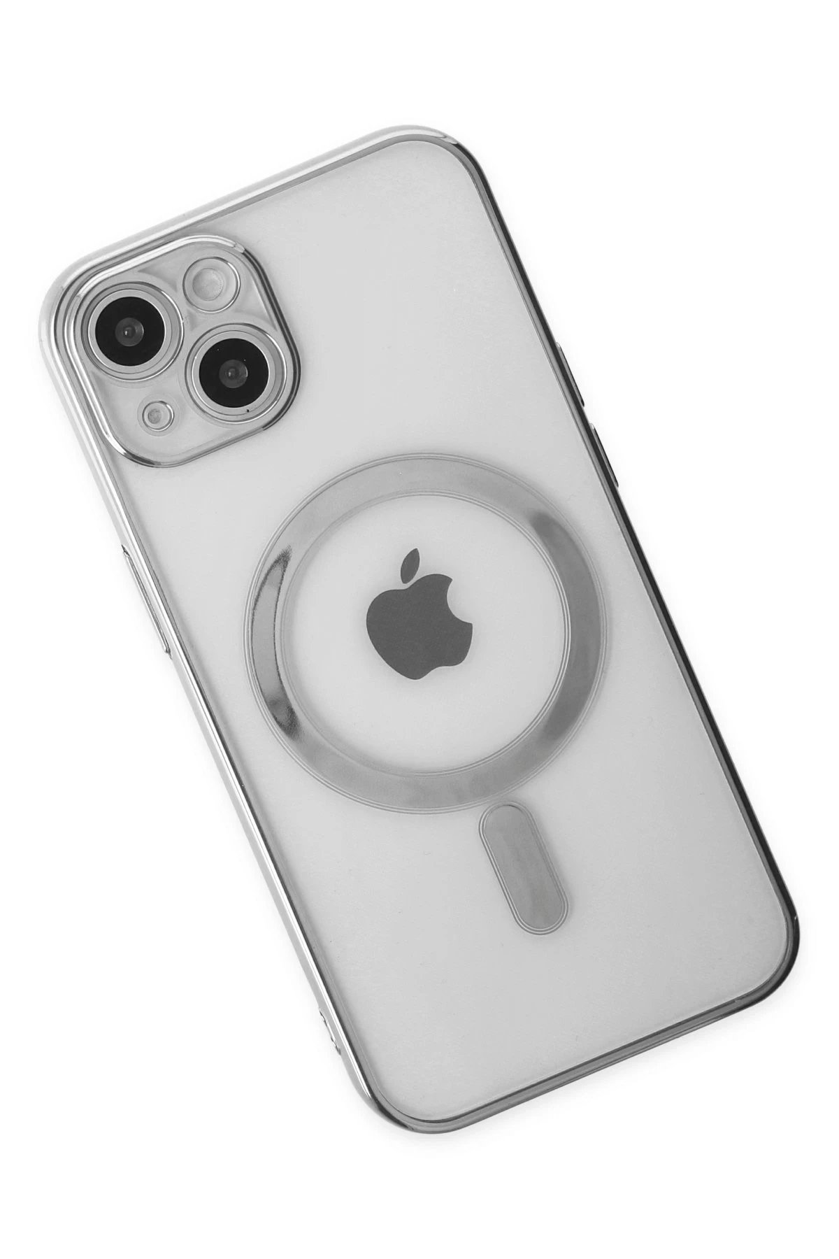 Newface iPhone 14 Plus Kılıf Magneticsafe Lazer Silikon - Gümüş