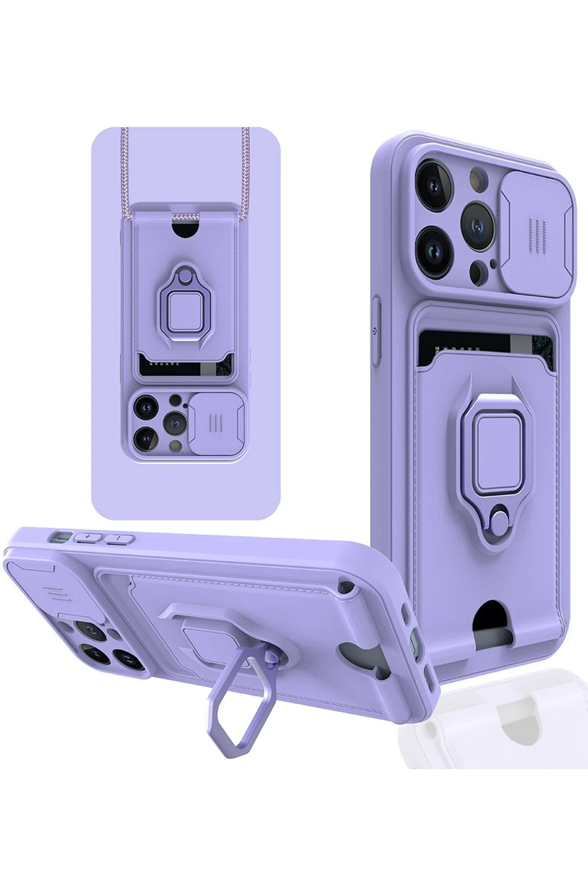 Newface iPhone 14 Pro Kılıf Zuma Kartvizitli Yüzüklü Silikon - Lila