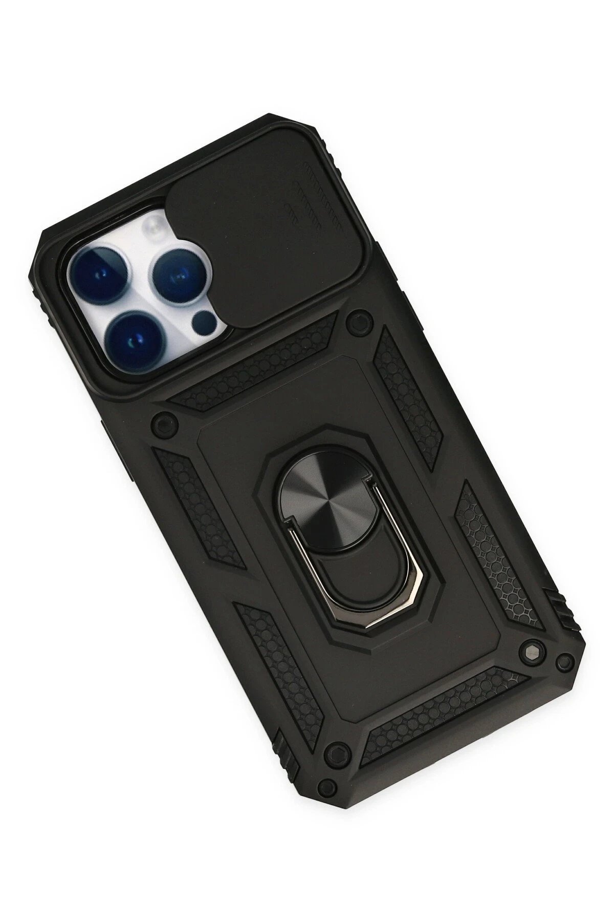 Newface iPhone 14 Pro Max Kılıf Pars Lens Yüzüklü Silikon - Siyah