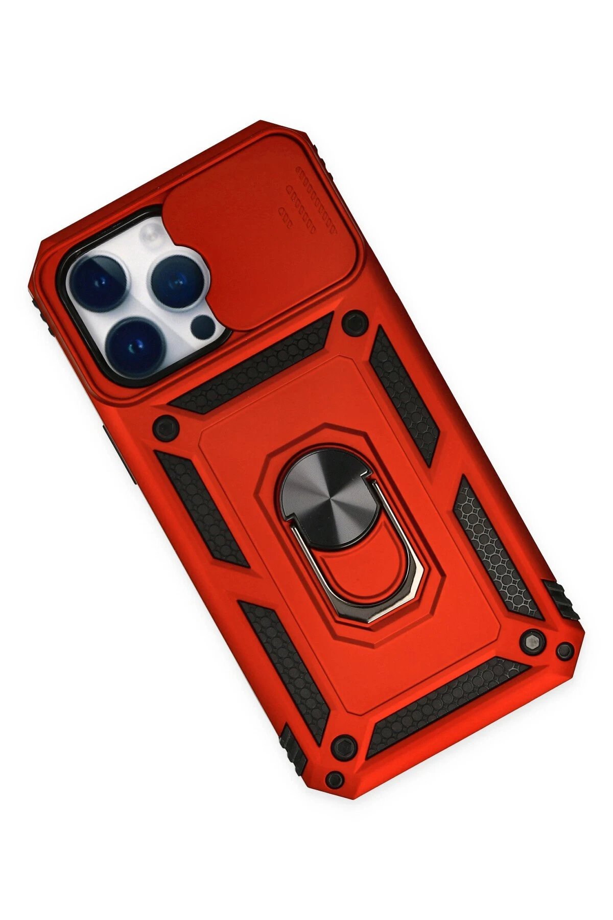 Newface iPhone 14 Pro Max Kılıf Pars Lens Yüzüklü Silikon - Kırmızı