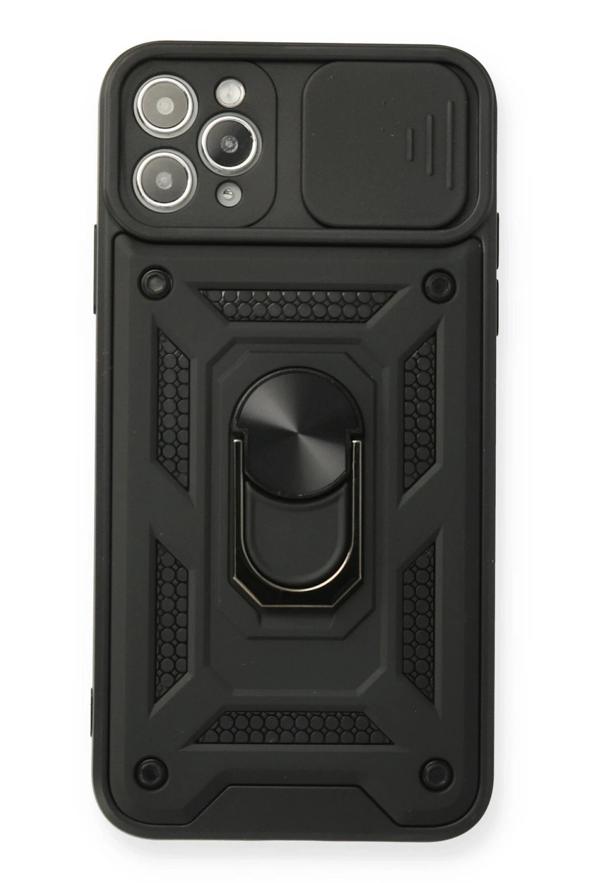 Newface iPhone 11 Pro Max Kılıf Pars Lens Yüzüklü Silikon - Siyah