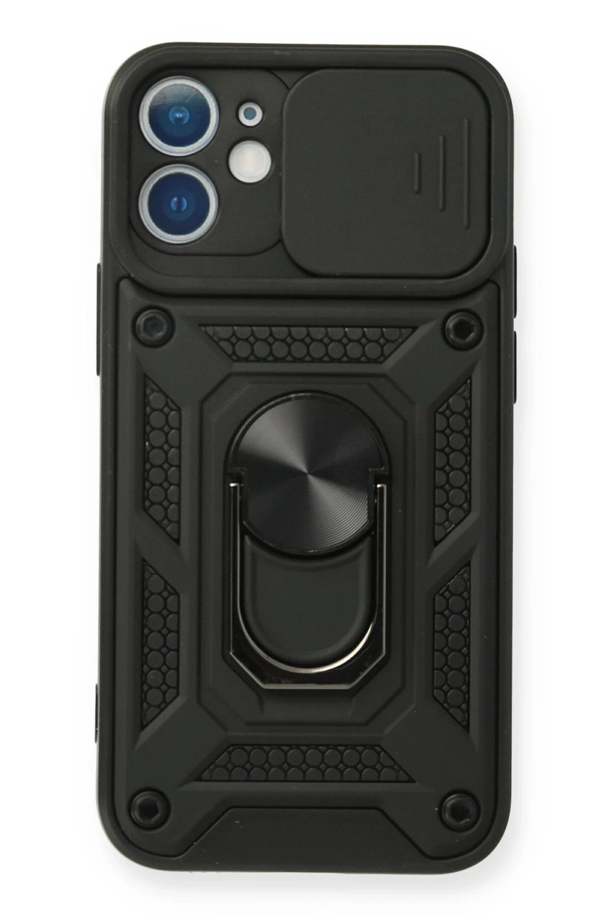 Newface iPhone 12 Kılıf Pars Lens Yüzüklü Silikon - Siyah