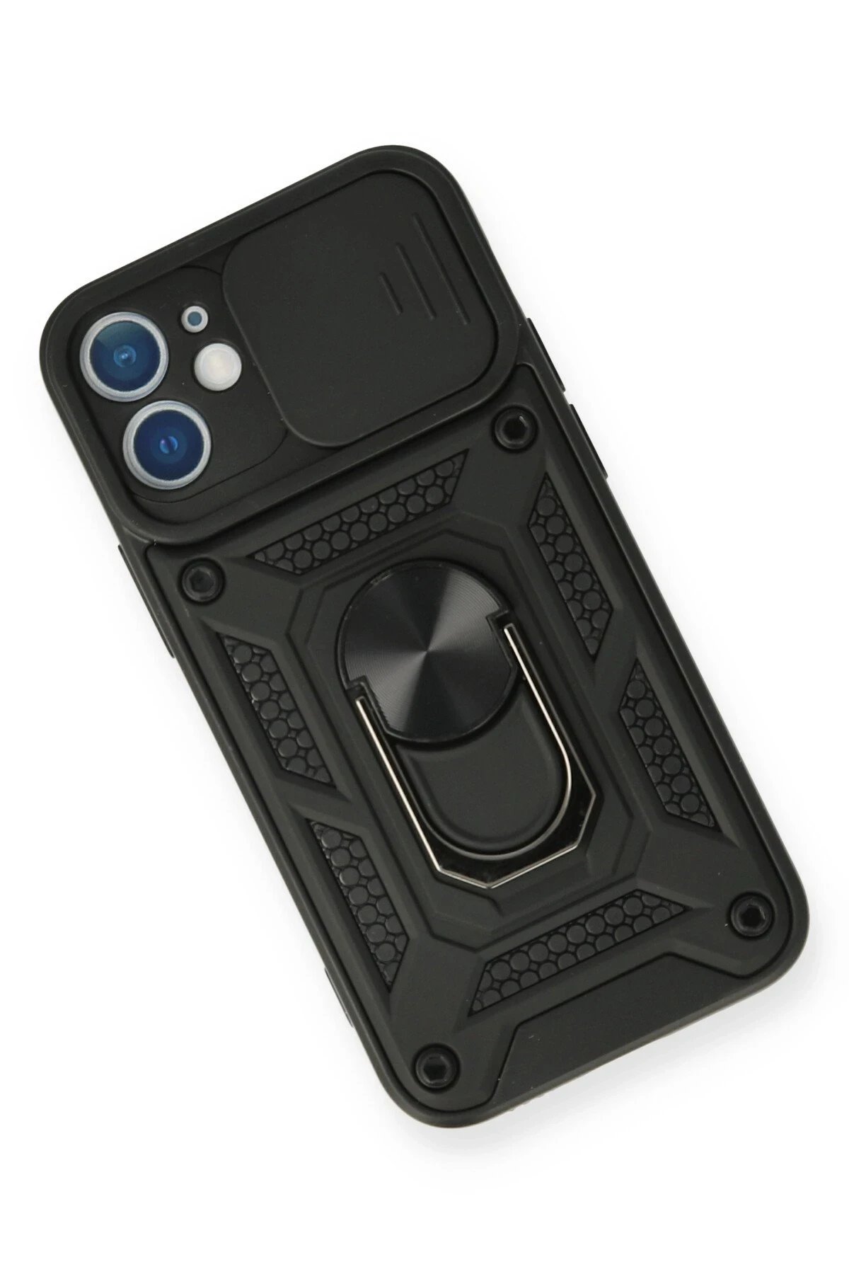 Newface iPhone 12 Kılıf Pars Lens Yüzüklü Silikon - Siyah