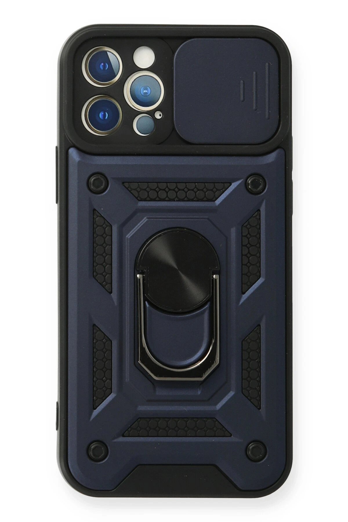 Newface iPhone 12 Pro Kılıf Pars Lens Yüzüklü Silikon - Lacivert