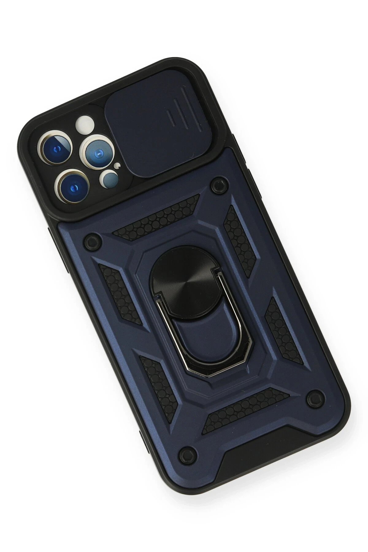 Newface iPhone 12 Pro Kılıf Pars Lens Yüzüklü Silikon - Lacivert