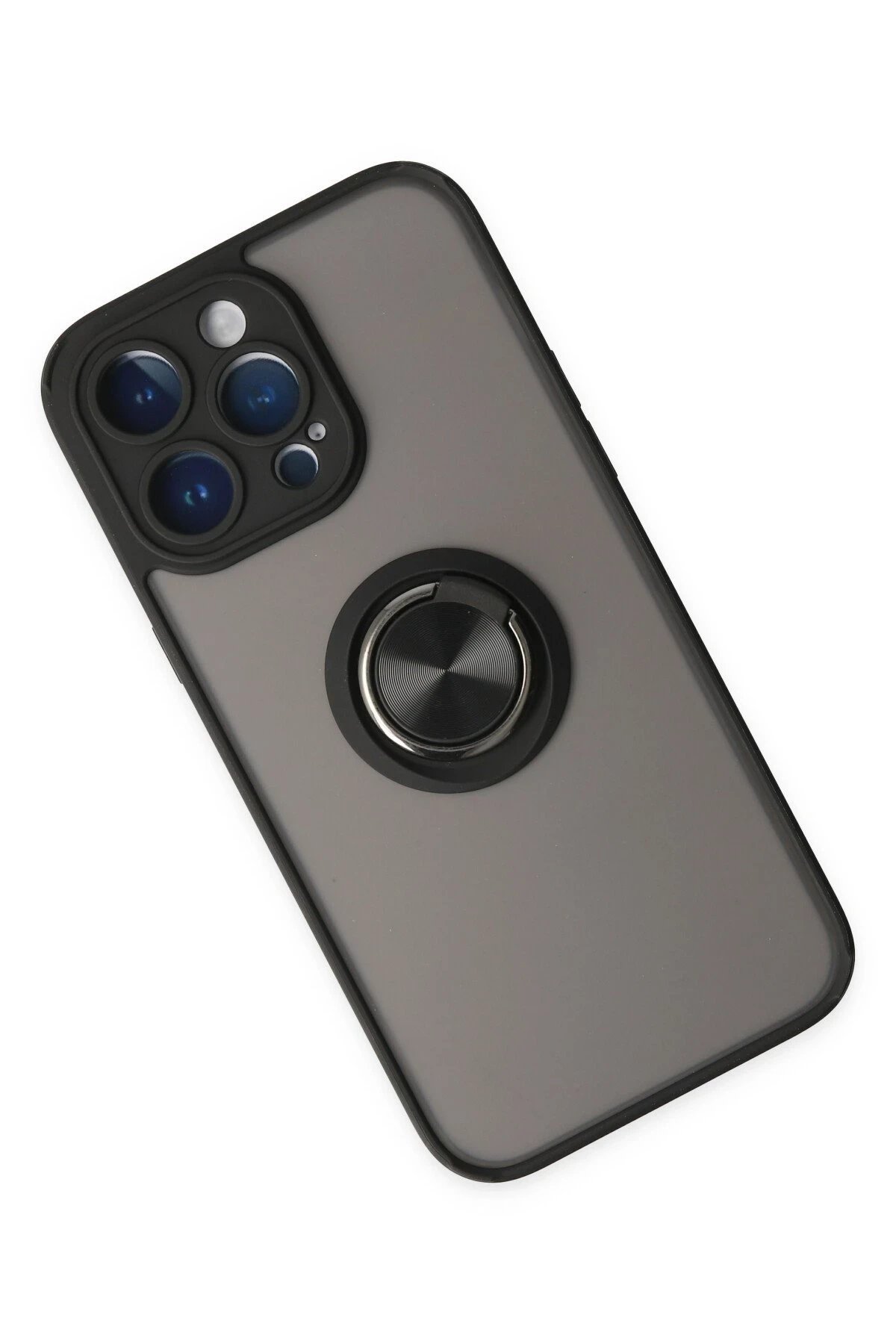 Newface iPhone 14 Pro Kılıf Montreal Yüzüklü Silikon Kapak - Siyah