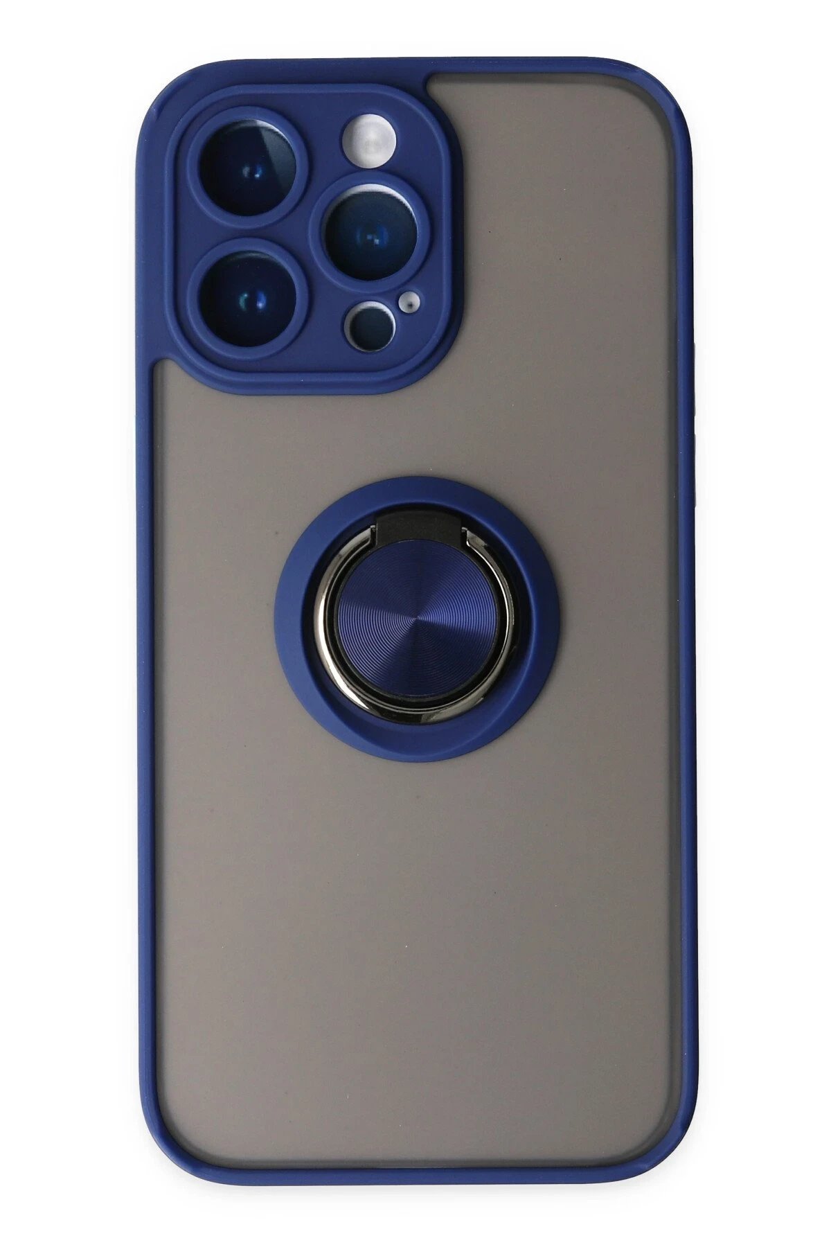 Newface iPhone 14 Pro Kılıf Montreal Yüzüklü Silikon Kapak - Lacivert