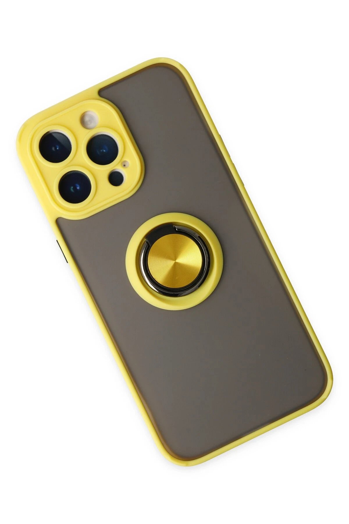 Newface iPhone 14 Pro Max Kılıf Montreal Yüzüklü Silikon Kapak - Sarı