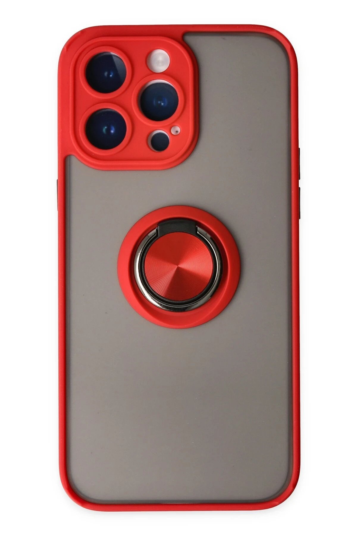 Newface iPhone 14 Pro Max Kılıf Montreal Yüzüklü Silikon Kapak - Kırmızı