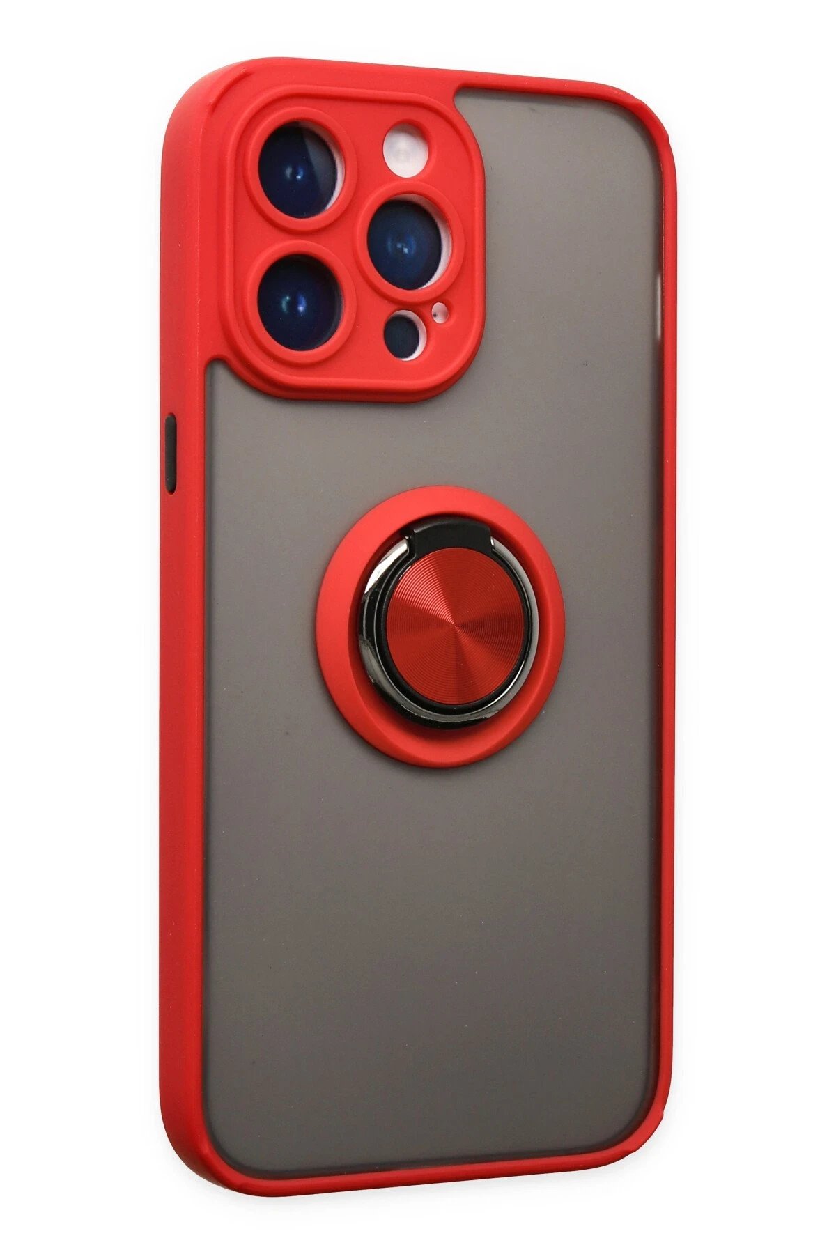 Newface iPhone 14 Pro Max Kılıf Montreal Yüzüklü Silikon Kapak - Kırmızı