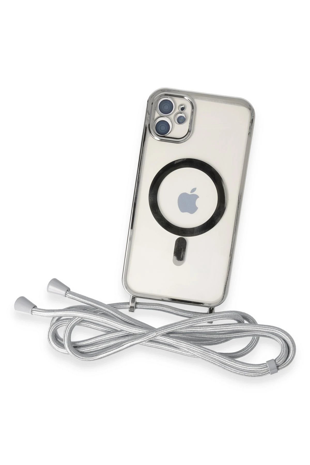 Newface iPhone 11 Kılıf Divo Lazer Askılı Magsafe Kapak - Gümüş