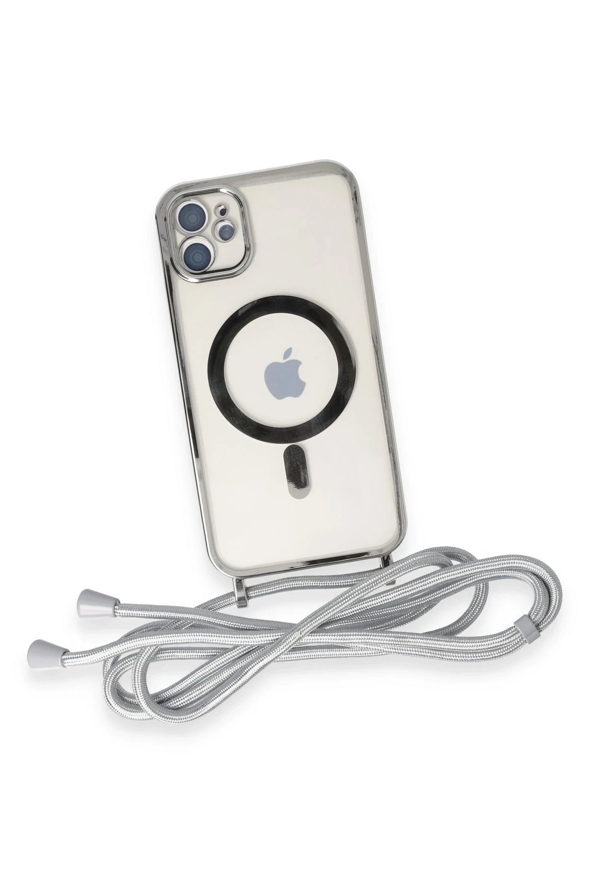 Newface iPhone 11 Kılıf Divo Lazer Askılı Magsafe Kapak - Gümüş