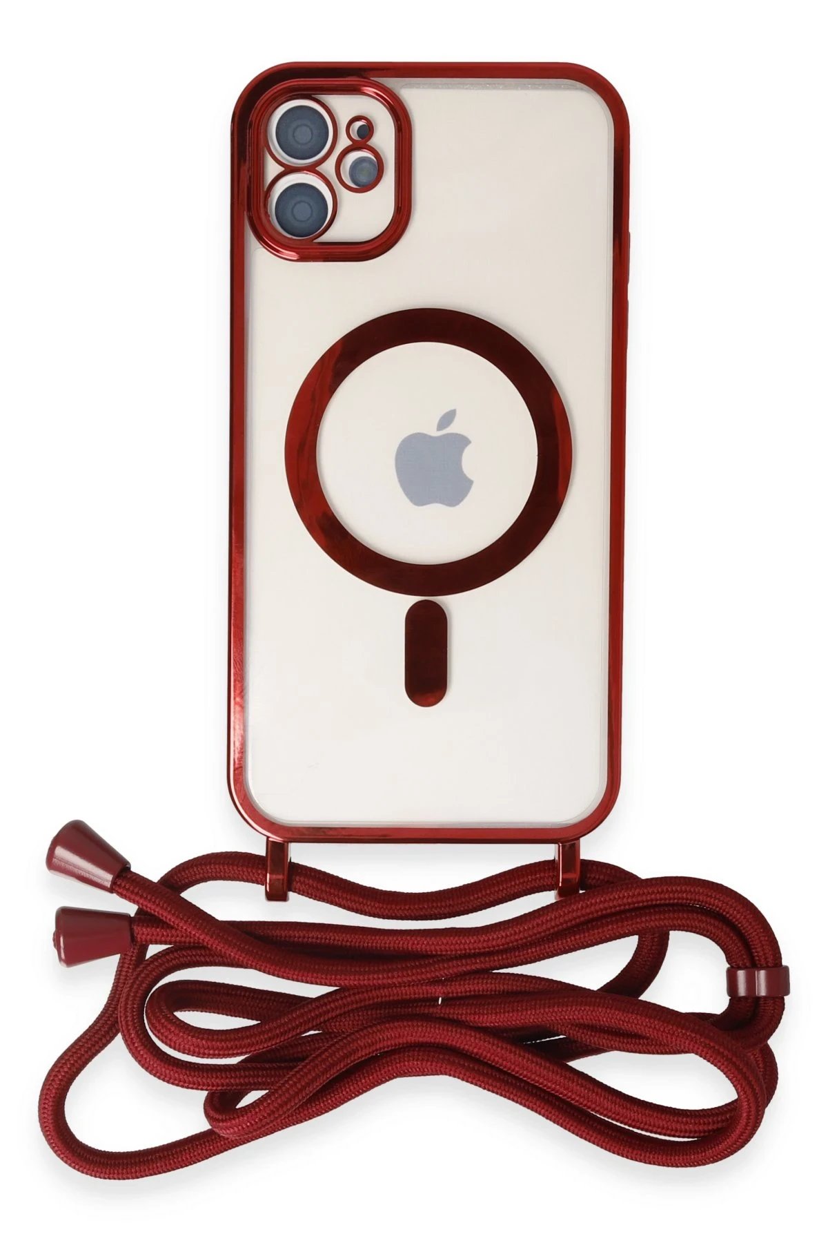 Newface iPhone 11 Kılıf Divo Lazer Askılı Magsafe Kapak - Kırmızı