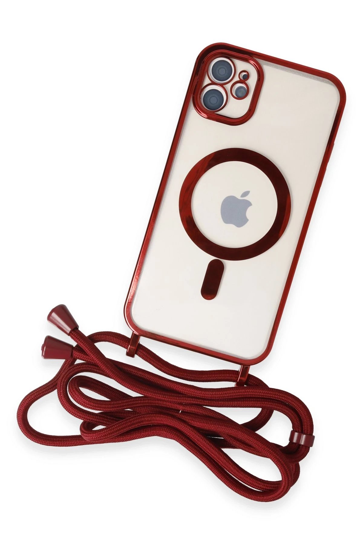 Newface iPhone 11 Kılıf Divo Lazer Askılı Magsafe Kapak - Kırmızı