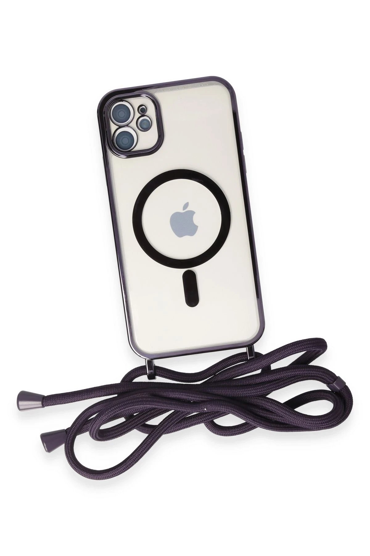 Newface iPhone 12 Kılıf Divo Lazer Askılı Magsafe Kapak - Derin Mor