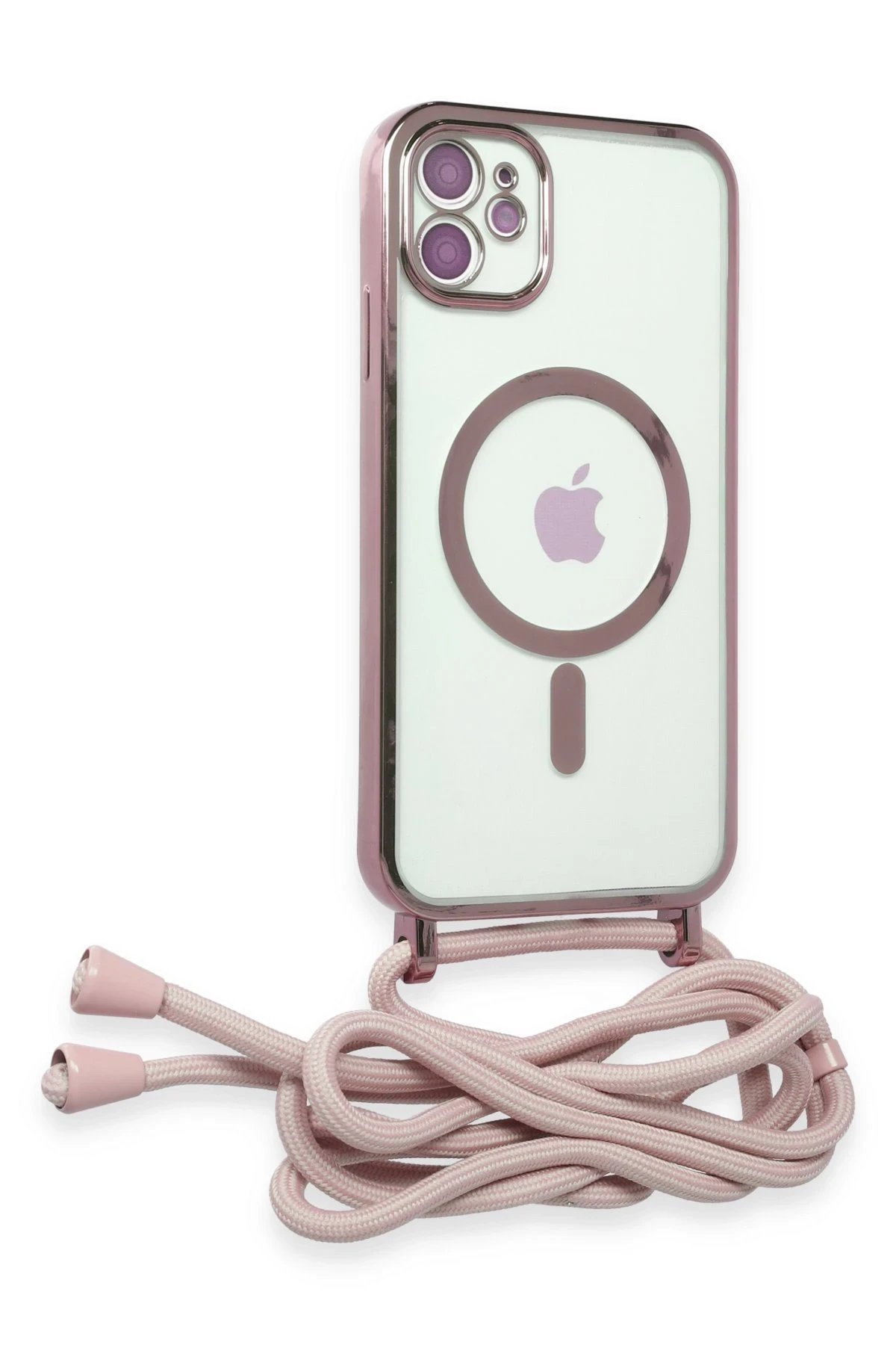 Newface iPhone 12 Kılıf Divo Lazer Askılı Magsafe Kapak - Pembe